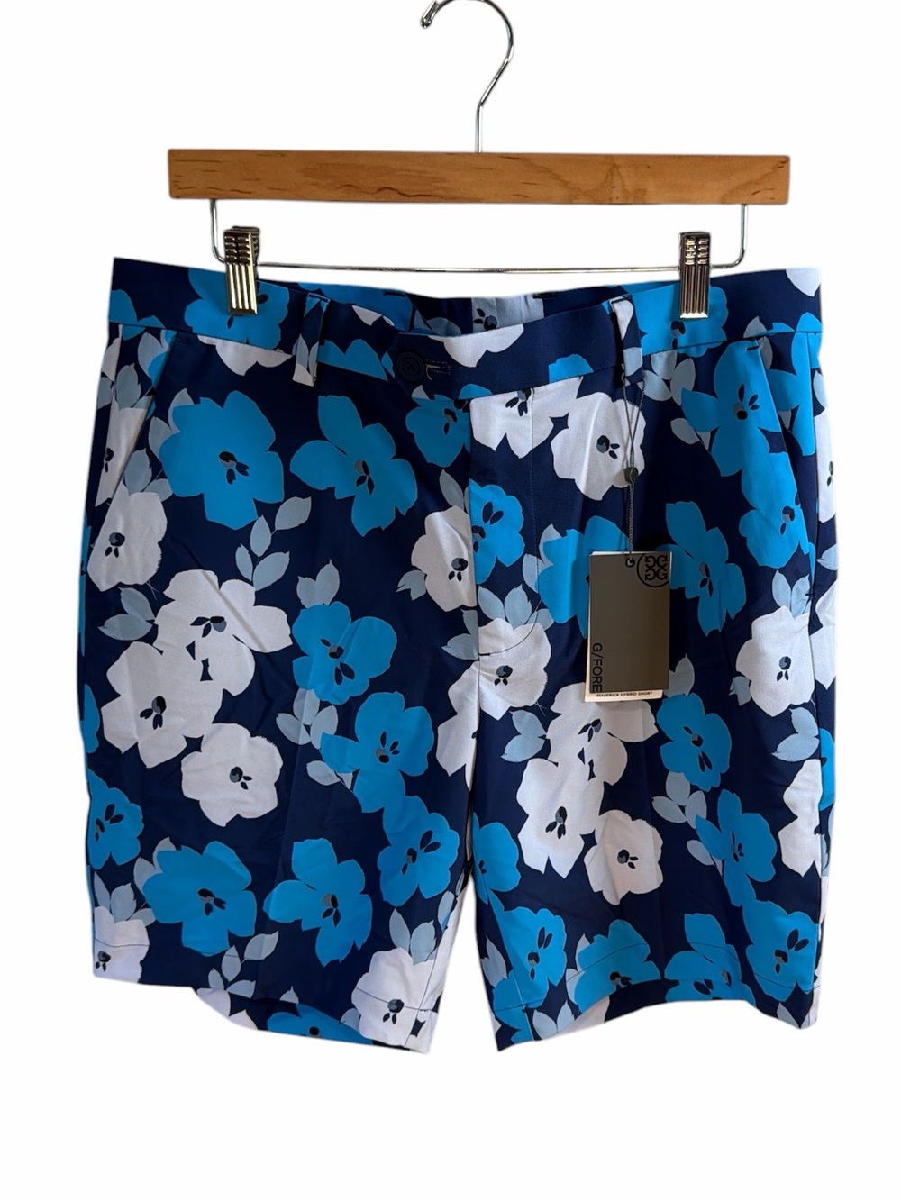 G/Fore G4 Men’s Maverick Hybrid Blue Floral Stretch Golf Shorts PGA Size 32 NWT